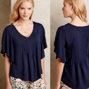 Maeve for Anthropologie - Navy Flutter Sleeve Top